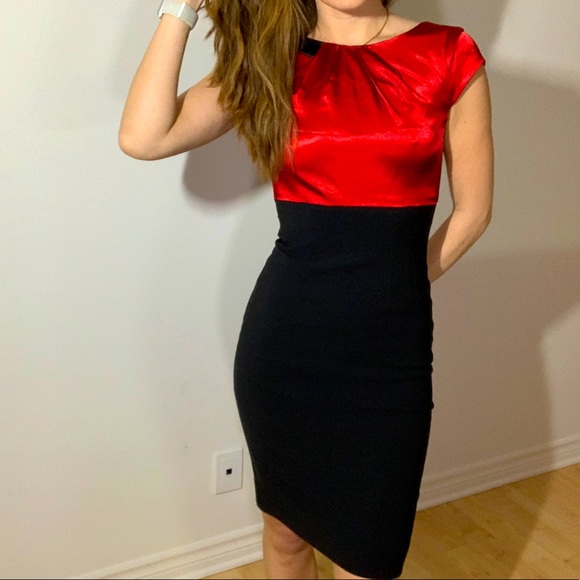 Black and red cocktail dress with satin top - Picture 2 of 5